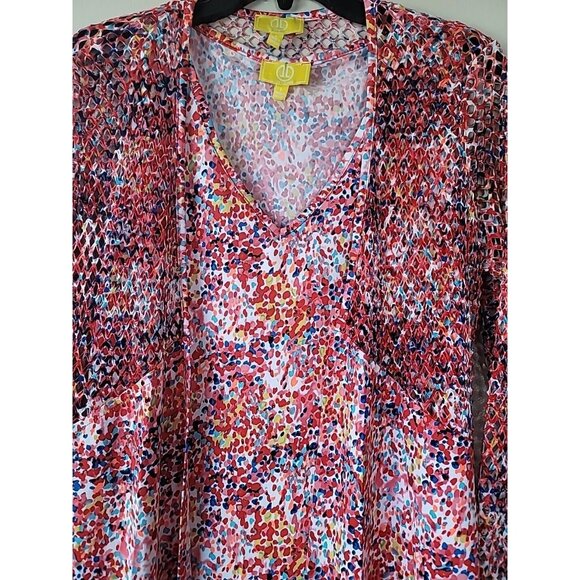 Liz Lange 2 Piec Blouse SzL Bubble Gum Confetti Camisole & Duster Croquet Sleeve - Picture 3 of 16